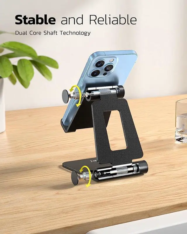Alt view image 4 of 6 - Nulaxy Dual Folding Cell Phone Stand, Fully Adjustable Foldable Desktop Phone Holder Cradle Dock Compatible with Phone 14 13 12 11 Pro Xs Xs Max Xr X 8, Nintendo Switch, All Phones, Welcome to consult