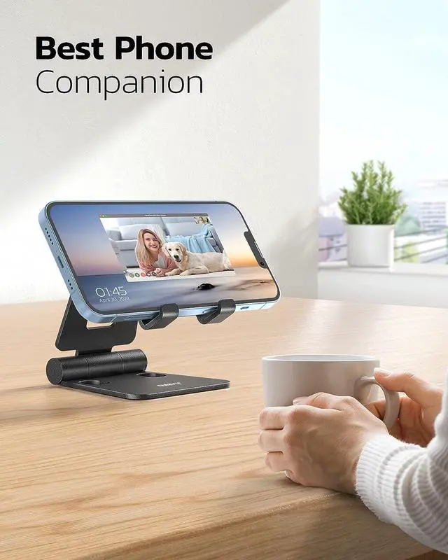 Alt view image 6 of 6 - Nulaxy Dual Folding Cell Phone Stand, Fully Adjustable Foldable Desktop Phone Holder Cradle Dock Compatible with Phone 14 13 12 11 Pro Xs Xs Max Xr X 8, Nintendo Switch, All Phones, Welcome to consult