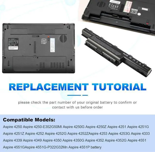 Alt view image 6 of 7 - Laptop Battery for Gateway NE56R NE56R31U NE56R41U NV53A NV53A24U NV55C NV55C03U NV59C [6-Cell 5200mAh/56Wh] - High Performance -Futurebatt