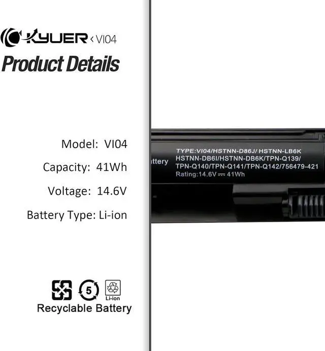Alt view image 5 of 7 - VI04 756743-001 Battery Replacement for HP ProBook 440 G2 450 G2 TPN Q139 Q140 Q141 Q142 Q143 fit for HP Envy 14 15 17 Series Spare 756743-001 756745-001 756479-421 HSTNN-DB6K HSTNN-LB6K