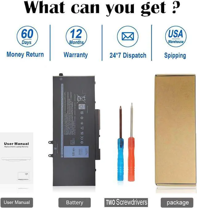 Alt view image 5 of 6 - ZAYAUPVL 68Wh 4GVMP Battery Replacement for Dell Latitude 5400 5500 5410 5510 Inspiron 7590 7591 7791 2-in-1 P42E P84F P84F001 P98G P80F Precision 3540 3550 Laptop 0C5GV2 1V1XF R8D7N C5GV2 7.6V