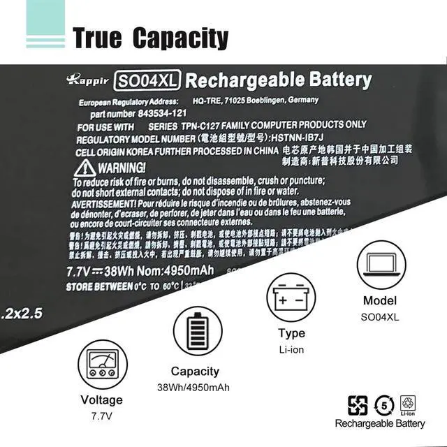Alt view image 2 of 7 - BOWEIRUI SO04XL Laptop Battery Replacement for Hp Spectre 13 13-V016TU 13-V015TU 13-V014TU 13-V000 Series SOO4XL S004XL 844199-855 843534-1C1 HSTNN-IB7J TPN-C127 (7.7V 38Wh 4950mAh) (Connector 2)
