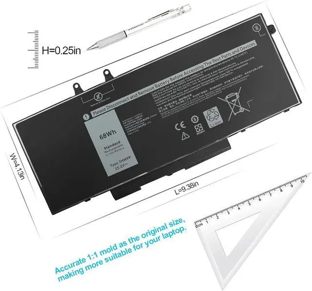 Alt view image 2 of 7 - 3HWPP Battery for Dell Latitude 5401 5410 5411 5501 5510 5511 Precision 3541 3550 3551 Inspiron 7706 2-in-1 Inspiron 17 7500/7506 2-in-1 Black 10X1J N2NLL 1VY7F 01VY7F 03HWPP 451-BCMN 3YNXM 68WH