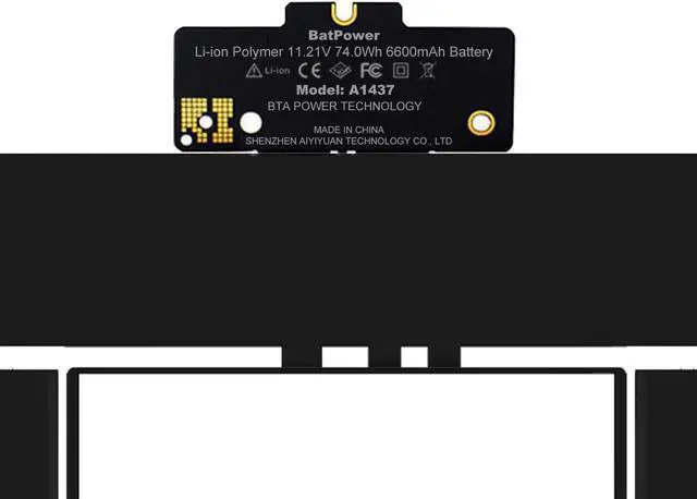 Alt view image 3 of 6 - BatPower A1437 Replacement Laptop Battery for Apple Late 2012 Early 2013 MacBook Pro 13-inch Retina A1425 EMC 2557 EMC 2672 Battery MacBook Pro 13" A1425 Apple A1437 Battery 74Wh