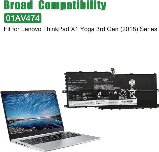Alt view image 5 of 6 - 01AV474 L17M4P71 SB10K97623 Laptop Battery Replacement for Lenovo ThinkPad X1 Yoga 3rd Gen 2018 Series 01AV475 L17C4P71 SB10K97624 L17M4P73 SB10K97638 01AV499 02DL003 15.36V 54Wh 3516mAh