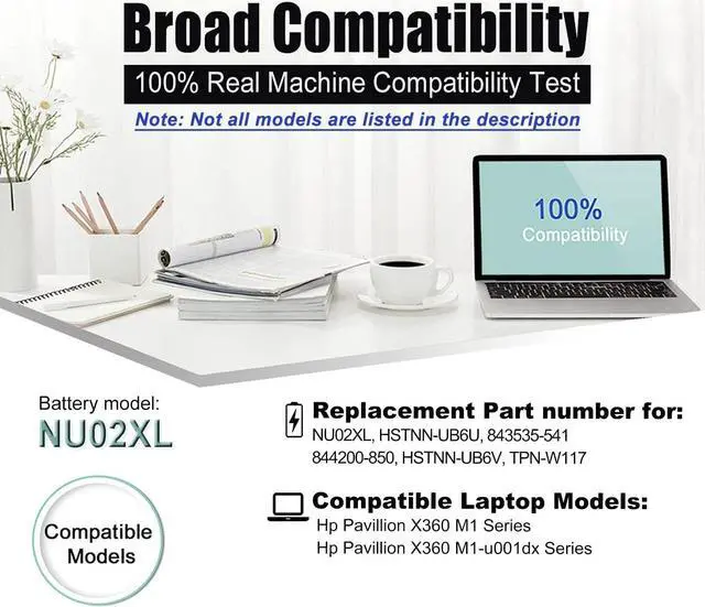 Alt view image 4 of 7 - BOWEIRUI NU02XL 844200-850 Laptop Battery Replacement for Hp Pavillion X360 M1 M1-U M1-u001dx Series HP NU03XL TPN-W117 HSTNN-UB6U HSTNN-UB6V HSTNN-UB6U 843535-541 (7.7V 35Wh 4350mAh)