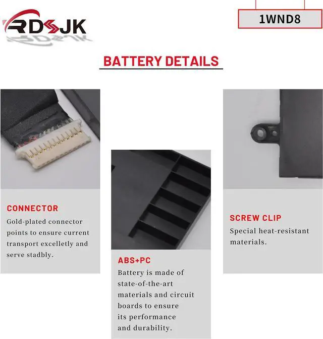 Alt view image 5 of 7 - 1WND8 Laptop Battery for Dell Latitude 12 5285 5290 2-in-1 E5285 E5290 T17G Series IWND8 JT90P 5JT8G J0PGR JOPGR 0RDYCT RDYCT JT90P 5JT8G 11.4V 31.5Wh