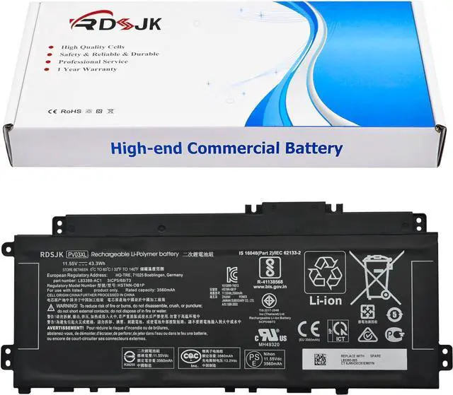 Main image of PV03XL PP03XL Laptop Battery for HP Pavilion x360 13-BB 13-BB0000 14-DV 14M-DW 14-DK 15-EH 15-EH0000 14-dw0xxx Series HSTNN-LB8S HSTNN-DB9X HSTNN-OB1P L83388-421 L83388-AC1 L83393-005 11.55V 43.3Wh