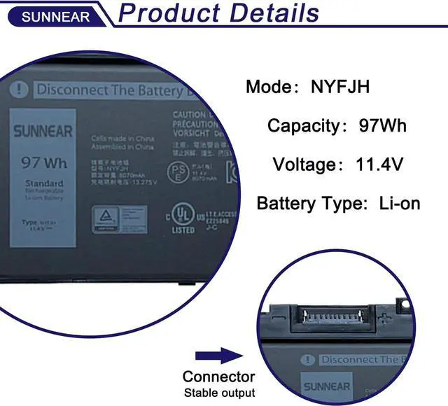 Alt view image 2 of 6 - NYFJH Laptop Battery Replacement for Dell Precision 7530 7730 7540 7740 P74F P74F001 P74F002 P34E P34E001 P34E002 Series Laptop 5TF10 0WMRC GW0K9 0GW0K9 0NYFJH 11.4V 97Wh(Shape-B)