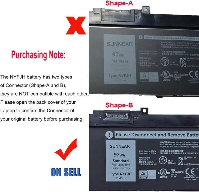 Alt view image 4 of 6 - NYFJH Laptop Battery Replacement for Dell Precision 7530 7730 7540 7740 P74F P74F001 P74F002 P34E P34E001 P34E002 Series Laptop 5TF10 0WMRC GW0K9 0GW0K9 0NYFJH 11.4V 97Wh(Shape-B)
