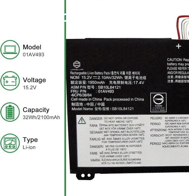 Alt view image 2 of 6 - JIAZIJIA 01AV493 SB10L84121 Laptop Battery Replacement for Lenovo ThinkPad T570 T580 P51s P52s Series Notebook 00UR891 SB10L84122 00UR892 SB10L84123 00UR890 15.2V 32Wh 2100mAh