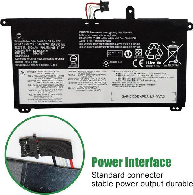 Alt view image 3 of 6 - JIAZIJIA 01AV493 SB10L84121 Laptop Battery Replacement for Lenovo ThinkPad T570 T580 P51s P52s Series Notebook 00UR891 SB10L84122 00UR892 SB10L84123 00UR890 15.2V 32Wh 2100mAh