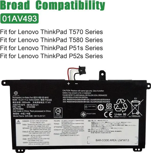 Alt view image 5 of 6 - JIAZIJIA 01AV493 SB10L84121 Laptop Battery Replacement for Lenovo ThinkPad T570 T580 P51s P52s Series Notebook 00UR891 SB10L84122 00UR892 SB10L84123 00UR890 15.2V 32Wh 2100mAh