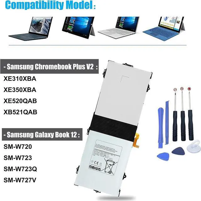Alt view image 2 of 7 - EB-BW720ABE Battery EB-BW720ABA for Samsung Chromebook Plus V2 XE310XBA XE350XBA XE520QAB XB521QAB XE525QBB XE520QAA K01US K02US K03US K04US KA1US KB1US KC2US;SM-W720 W723 W723Q BA43-00390A AA-PBMN2H0