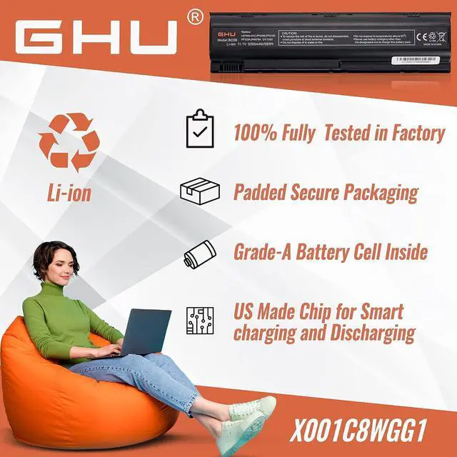 Alt view image 6 of 6 - GHU 58W Battery 367759-001 367760-001 383492-001 383493-001 Compatible with HP Pavilion DV1000 DV1200 DV1400 DV4000 DV5000 Compaq Presario C300 C500 V2000 V4000 V5000 PF723A PM579A