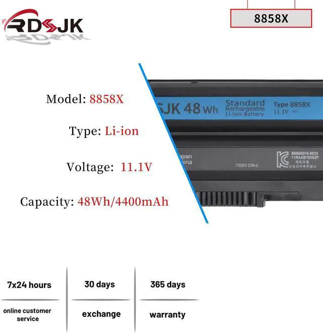 Alt view image 2 of 7 - 8858X T54FJ M5Y0X 48Wh Laptop Battery for Dell Inspiron 14R 5420 15R 5520 17R 7720 4420 4520 4720 5525 5720 7420 7520 Latitude E5420 E5430 E5520 E5530 E6420 E6430 E6520 Vostro 3460 3560 P15G P15F P16G