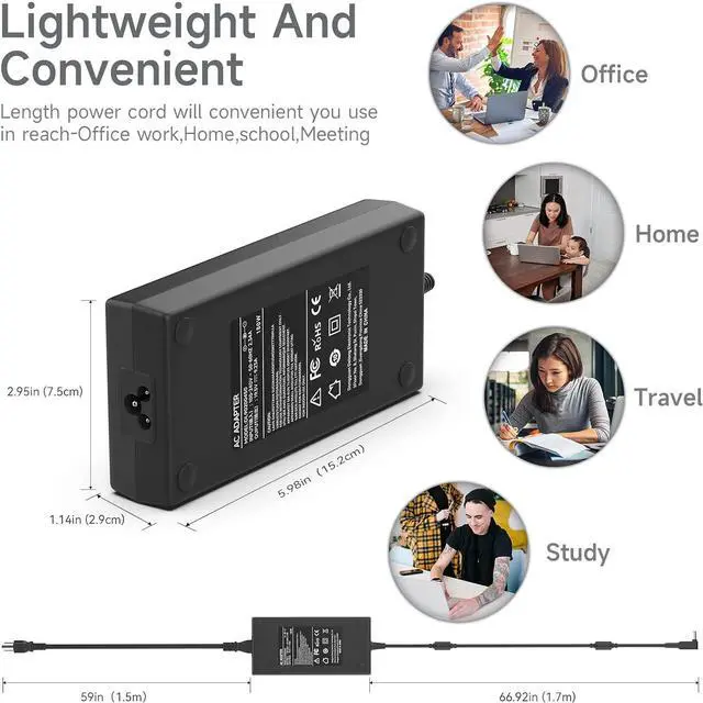 Alt view image 5 of 7 - 180W Lpatop Charger Fit for MSI Gaming Laptop Stealth Thin GS65 GS66 GF62 GF72 GF65 GS63 GS73 GS40 GS43 GS75 GE72 GE60 GE70 GE62 GL62 GL72 Power Supply AC Adapter Cord 120W/150W PC