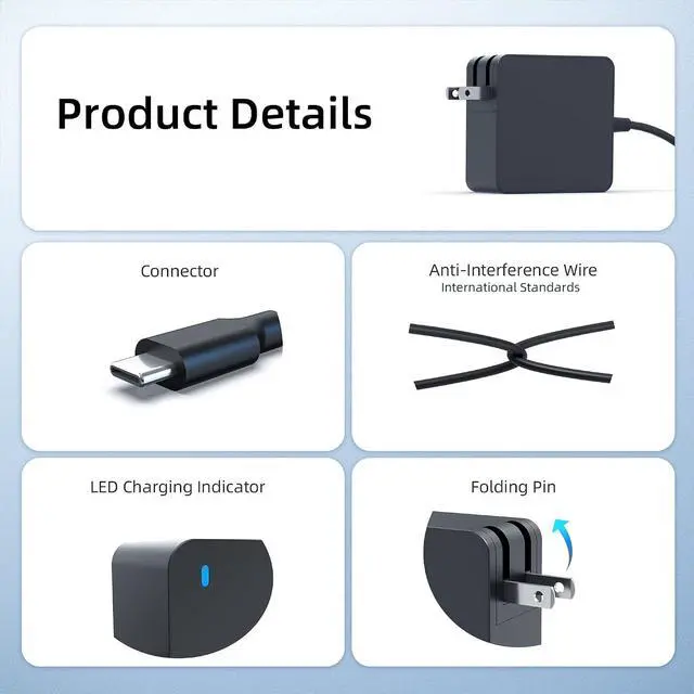 Alt view image 4 of 7 - 65W 45W USB-C Charger Fit for Anker Nebula Capsule II, 3, 3-Laser, Air, Vega, Solar Portable, for XGIMI MoGo 2, 2 Pro, 2-Plus, 3 Pro, 4, 4 Laser Portable Mini Projector AC Adapter Power Cord
