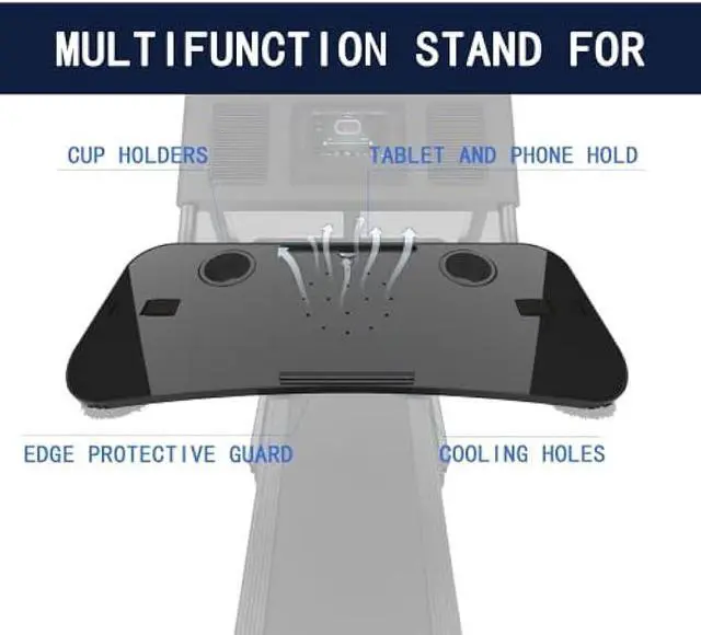 Alt view image 5 of 6 - Treadmill Desk Attachment, 36 Inches Tread Tray Workstation Handlebars Platform with Laptop Holder, Cup Tablet Holder, Ergonomic Stand with Cooling Holes(Black)