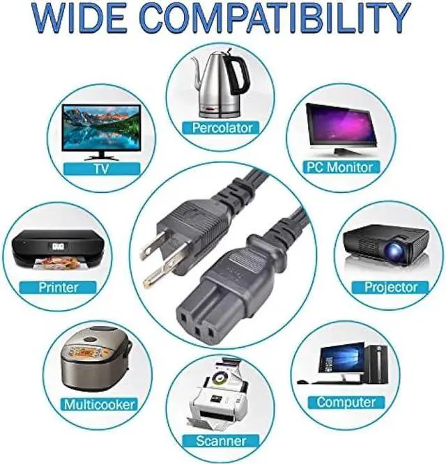 Alt view image 4 of 6 - 3 Ft Replacement Power Cord - Coffee Pot Replacement Part Suitable for Farberware Percolator Cord - Electric Cord for Computer, Monitor, TV - 16 AWG Heavy Duty 1875W 105C 15A 3 Prong Grounded, Black