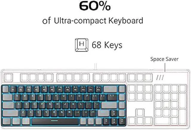 Alt view image 2 of 6 - MageGee Portable 60% Mechanical Gaming Keyboard, MK-Box LED Backlit Compact 68 Keys Mini Wired Office Keyboard with Red Switch for Windows Laptop PC Mac - Black/Grey