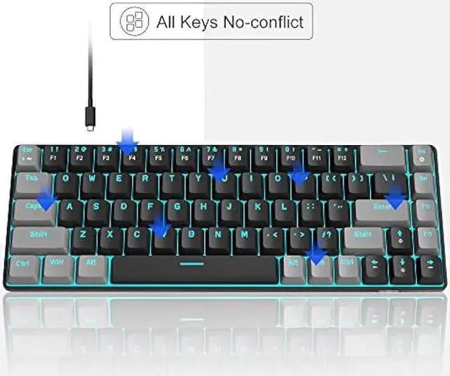 Alt view image 4 of 6 - MageGee Portable 60% Mechanical Gaming Keyboard, MK-Box LED Backlit Compact 68 Keys Mini Wired Office Keyboard with Red Switch for Windows Laptop PC Mac - Black/Grey