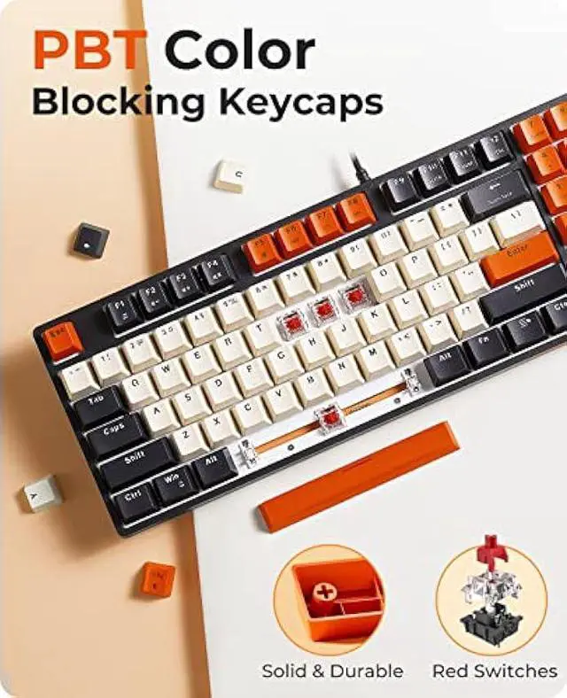 Alt view image 3 of 6 - Havit Mechanical Keyboard, Wired Compact PC Keyboard with Number Pad Red Switch Mechanical Gaming Keyboard 89 Keys for Computer/Laptop (Black)