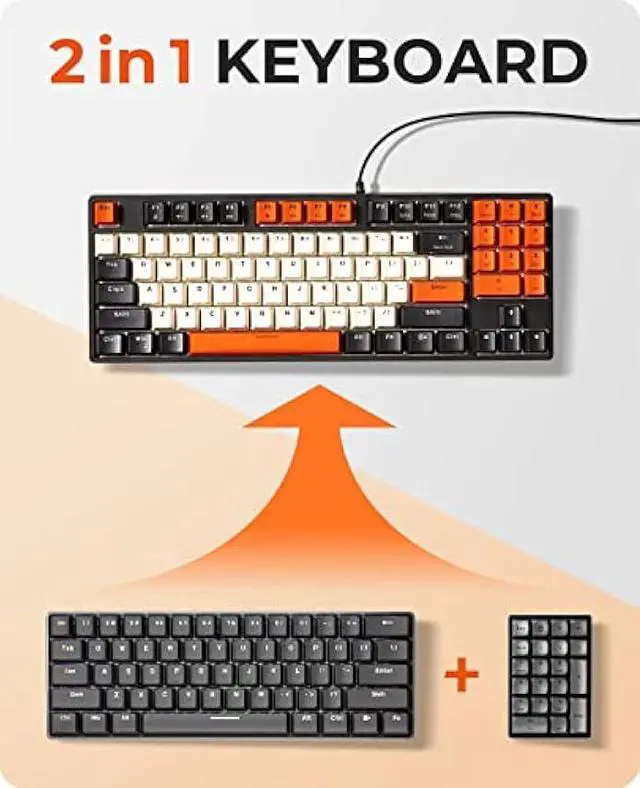 Alt view image 5 of 6 - Havit Mechanical Keyboard, Wired Compact PC Keyboard with Number Pad Red Switch Mechanical Gaming Keyboard 89 Keys for Computer/Laptop (Black)
