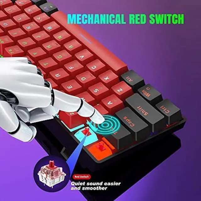 Alt view image 4 of 6 - Snpurdiri 60% Wired Mechanical Keyboard, Mini Gaming Keyboard with 61 Red Switches Keys for PC, Windows XP, Win 7, Win 10 (Black-Red, Red Switches)