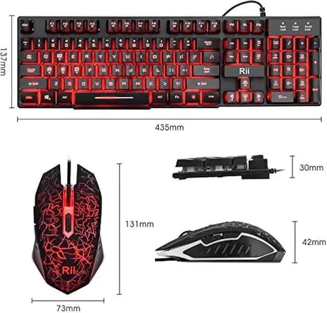 Alt view image 3 of 6 - Rii Gaming Keyboard and Mouse Set, 3-LED Backlit Mechanical Feel Business Office Keyboard Colorful Breathing Backlit Gaming Mouse for Working or Primer Gaming,Office Device (RK108)