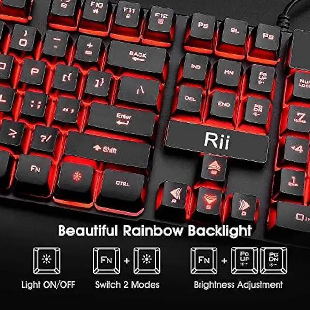 Alt view image 6 of 6 - Rii Gaming Keyboard and Mouse Set, 3-LED Backlit Mechanical Feel Business Office Keyboard Colorful Breathing Backlit Gaming Mouse for Working or Primer Gaming,Office Device (RK108)