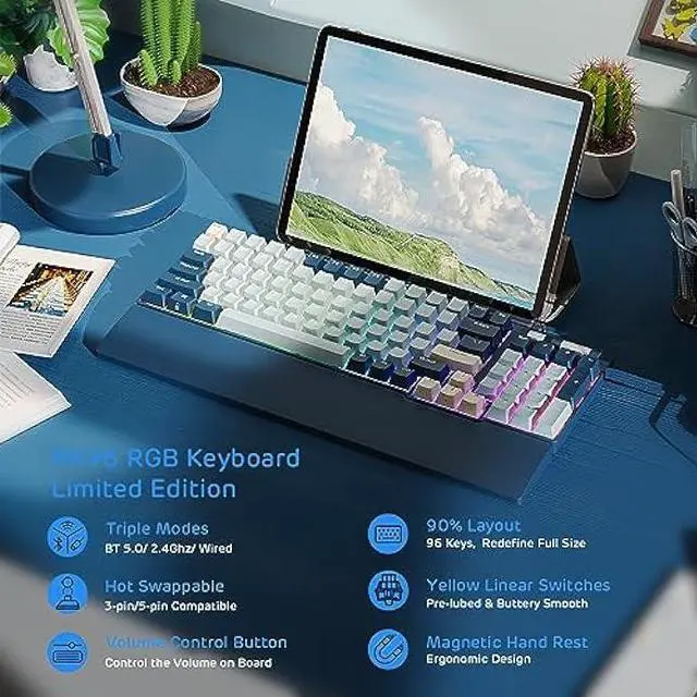 Alt view image 2 of 6 - RK ROYAL KLUDGE RK96 RGB Limited Ed, 90% 96 Keys Wireless Triple Mode Bluetooth 5.0/2.4G/USB-C Hot Swappable Mechanical Keyboard w/Wrist Rest, Software Support & Massive Battery, RK Yellow Switch
