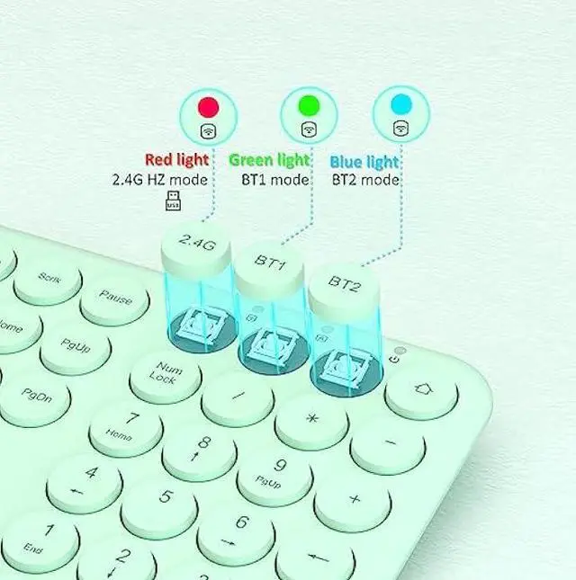Alt view image 5 of 6 - UBOTIE Wireless Green Keyboard, Bluetooth 2.4GHz Dural Mode Connection Scissor Switches Slim Quiet Round Keycaps Full Size Office Computer Keyboards for PC MAC Smart Phones