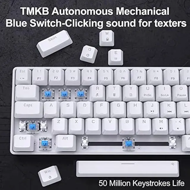 Alt view image 3 of 6 - DIERYA T68SE 60% Gaming Mechanical Keyboard,Ultra Compact Mini 68 Key with Blue Switches Wired Keyboard,Anti-Ghosting Keys, for Windows Laptops and PC Gamers,White