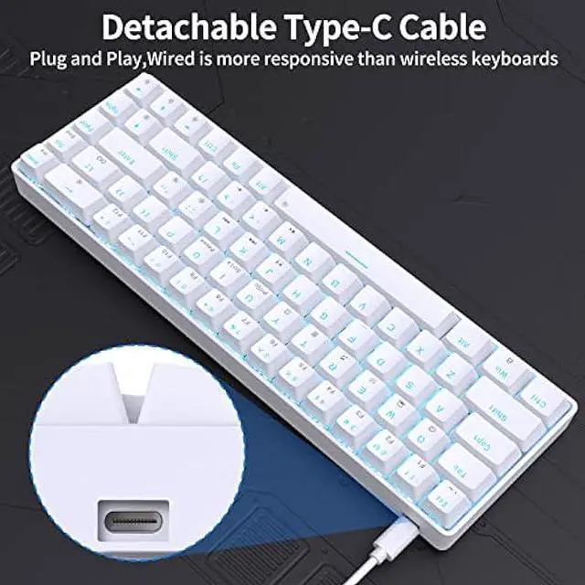 Alt view image 6 of 6 - DIERYA T68SE 60% Gaming Mechanical Keyboard,Ultra Compact Mini 68 Key with Blue Switches Wired Keyboard,Anti-Ghosting Keys, for Windows Laptops and PC Gamers,White