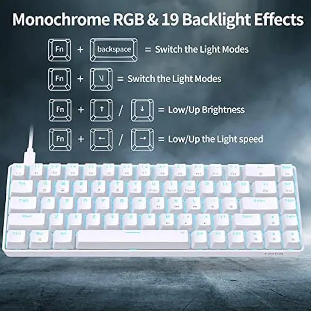 Alt view image 5 of 6 - DIERYA T68SE 60% Gaming Mechanical Keyboard,Ultra Compact Mini 68 Key with Blue Switches Wired Keyboard,Anti-Ghosting Keys, for Windows Laptops and PC Gamers,White