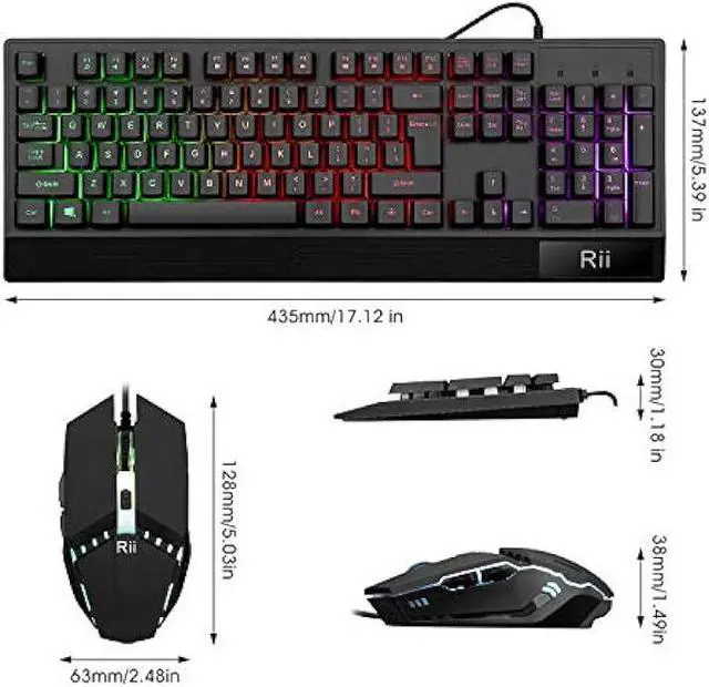 Alt view image 2 of 7 - Rii RK400 RGB Gaming Keyboard and Mouse Combo ,Wired Mechanical Feel 3-LED Backlit Keyboard,104 Keys USB Ergonomic Wrist Rest Keyboard,6 Button RGB Mouse for Windows Gamer Desktop, Computer (Black)