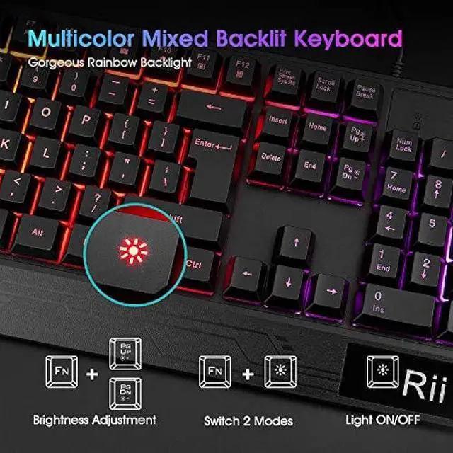 Alt view image 3 of 7 - Rii RK400 RGB Gaming Keyboard and Mouse Combo ,Wired Mechanical Feel 3-LED Backlit Keyboard,104 Keys USB Ergonomic Wrist Rest Keyboard,6 Button RGB Mouse for Windows Gamer Desktop, Computer (Black)