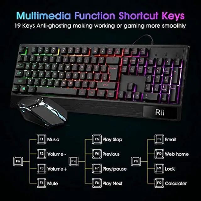 Alt view image 5 of 7 - Rii RK400 RGB Gaming Keyboard and Mouse Combo ,Wired Mechanical Feel 3-LED Backlit Keyboard,104 Keys USB Ergonomic Wrist Rest Keyboard,6 Button RGB Mouse for Windows Gamer Desktop, Computer (Black)