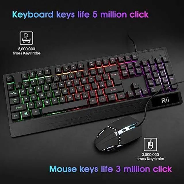 Alt view image 6 of 7 - Rii RK400 RGB Gaming Keyboard and Mouse Combo ,Wired Mechanical Feel 3-LED Backlit Keyboard,104 Keys USB Ergonomic Wrist Rest Keyboard,6 Button RGB Mouse for Windows Gamer Desktop, Computer (Black)