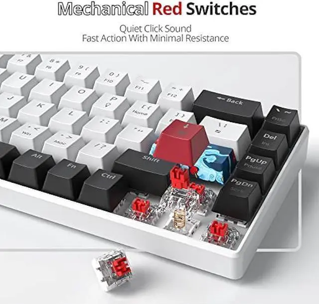 Alt view image 3 of 6 - Ussixchare 60 Percent Gaming Keyboard 68 Keys Mechanical Keyboard LED Backlit Compact Wired Keyboard with Red Switch for Windows MAC PS4/5 Xbox Gamer(Black-White)