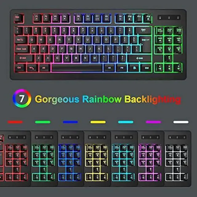 Alt view image 2 of 7 - BlueFinger Wireless Gaming Keyboard and Mouse Combo, Long Lasting Rechargeable Battery 87 Keys RGB Rainbow Backlit Gaming Keyboard & Ergonomic Light Up Gaming Mice for Mac Laptop Computer PC Gamer