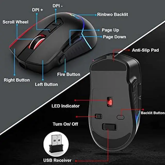 Alt view image 6 of 7 - BlueFinger Wireless Gaming Keyboard and Mouse Combo, Long Lasting Rechargeable Battery 87 Keys RGB Rainbow Backlit Gaming Keyboard & Ergonomic Light Up Gaming Mice for Mac Laptop Computer PC Gamer
