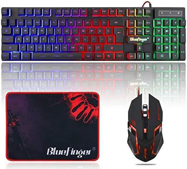 Main image of BlueFinger RGB Gaming Keyboard and Backlit Mouse Combo, USB Wired, LED Gaming set for Laptop PC Computer Game and Work