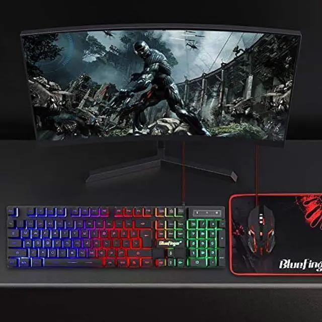 Alt view image 2 of 6 - BlueFinger RGB Gaming Keyboard and Backlit Mouse Combo, USB Wired, LED Gaming set for Laptop PC Computer Game and Work