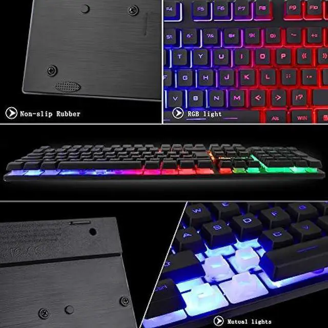 Alt view image 5 of 6 - BlueFinger RGB Gaming Keyboard and Backlit Mouse Combo, USB Wired, LED Gaming set for Laptop PC Computer Game and Work
