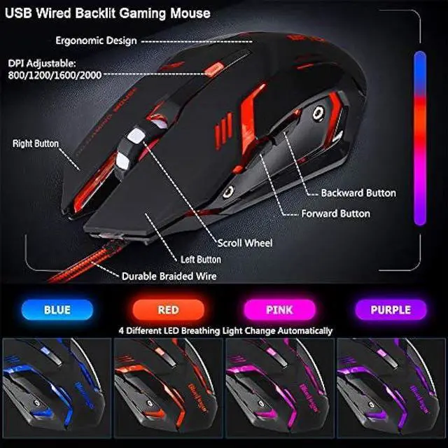 Alt view image 6 of 6 - RGB 87 Keys Gaming Keyboard and Backlit Mouse Combo,BlueFinger USB Wired Rainbow Keyboard,Gaming Keyboard Set for Laptop PC Computer Game and Work