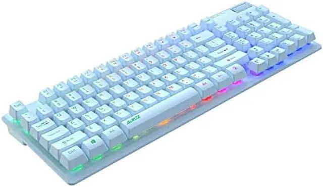 Alt view image 5 of 6 - FIRSTBLOOD ONLY GAME. AF981 Wired 99Keys Computer Keyboard, Quite Brown Mechanical Feeling Membrane Gaming Keyboard, Colorful Backlit, Volume Scroll Wheel for PC Laptop, Blue