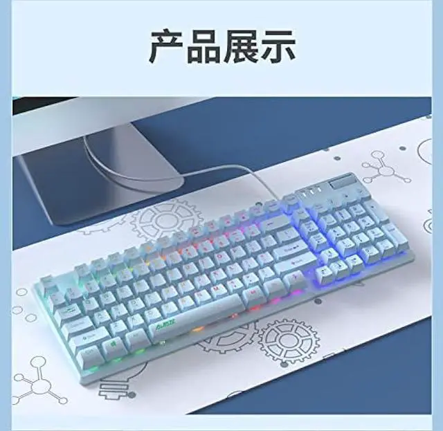 Alt view image 6 of 6 - FIRSTBLOOD ONLY GAME. AF981 Wired 99Keys Computer Keyboard, Quite Brown Mechanical Feeling Membrane Gaming Keyboard, Colorful Backlit, Volume Scroll Wheel for PC Laptop, Blue