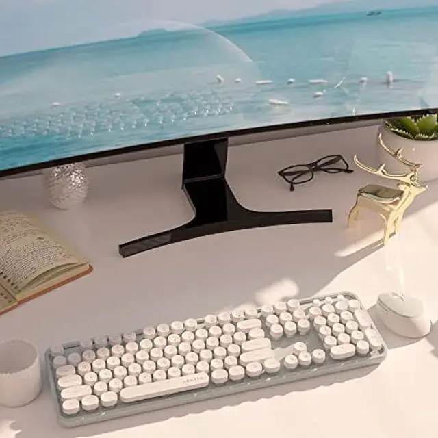 Alt view image 2 of 7 - UBOTIE Colorful Computer Wireless Keyboard Mouse Combos, Typewriter Flexible Keys Office Full-Sized Keyboard, 2.4GHz Dropout-Free Connection and Optical Mouse (Green-White)